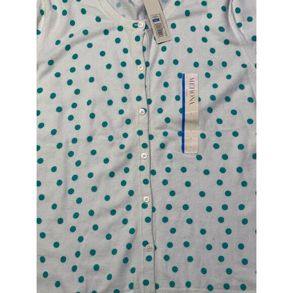 Merona White & Teal Polka Dot Cardigan Sweater Women Large Long Sleeve NWT - Picture 11 of 16